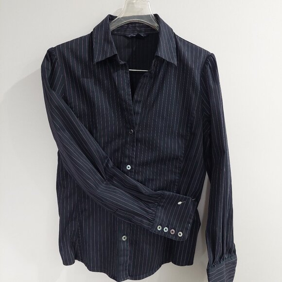 Banana Republic Navy Pinstripe Button Down Shirt - Picture 1 of 9